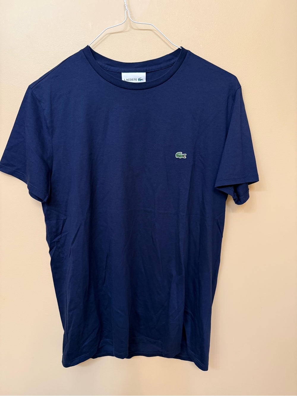Lacoste Men's Navy Short Sleeve Tee with Green Crocodile Logo